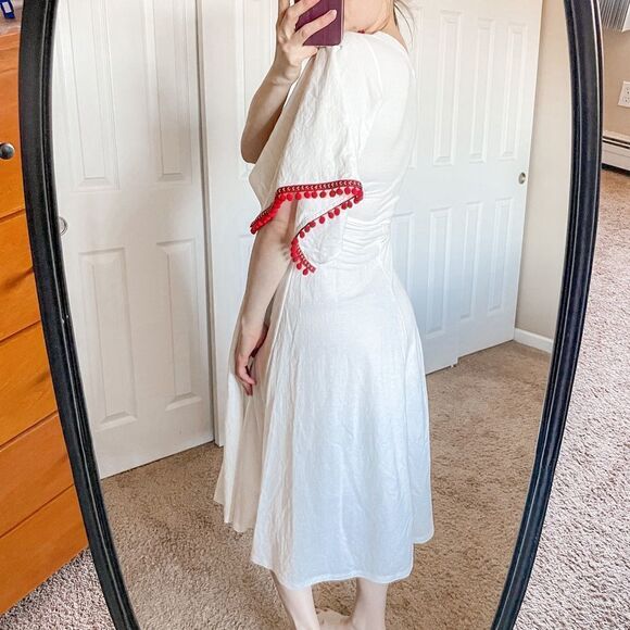 Zara Boho Pom Pom Tassel Midi Dress White S - Picture 8 of 15